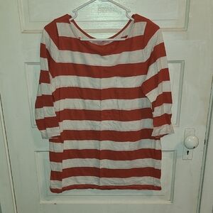 Ann Taylor Burnt Orange and White Striped Long Sleeve Tee
